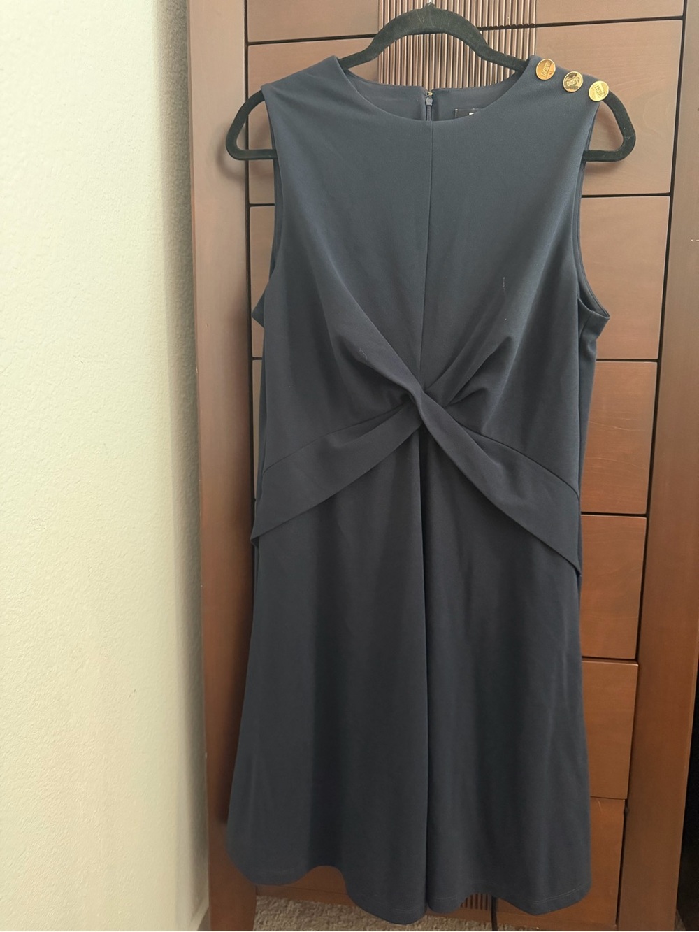 DKNY Sleeveless Navy Twist-Front Dress